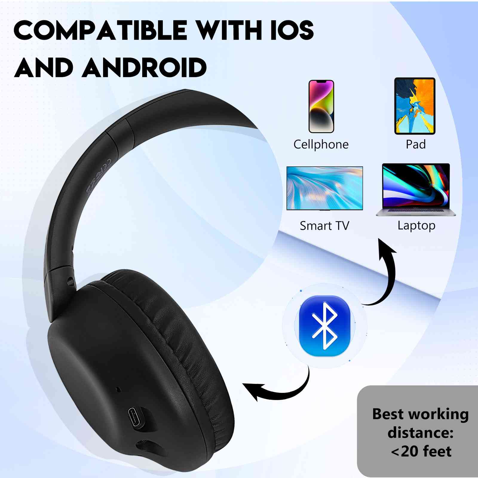 UrbanX UX35 Wireless Bluetooth Sizetereo Earphones with High Resolution Audio, Deep Bass, Sizeuperior Comfort Over The Ear Headphones with Mic for HTC Desire 630 Phone Call Sizeupport