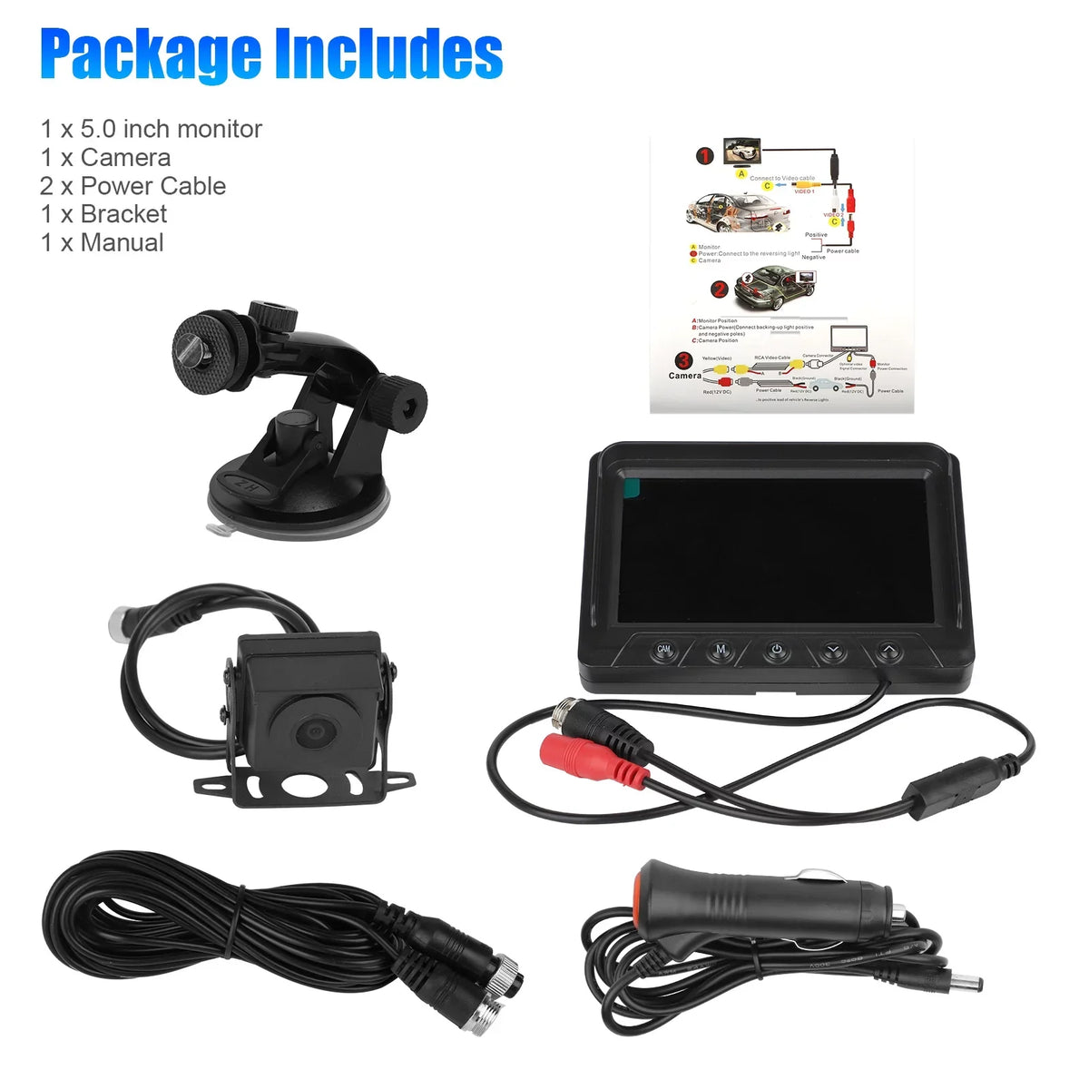 Backup Camera Monitor Kit, TSizeV 1080P Rear View Monitor Reverse Camera Kit with Night Vision, Waterproof