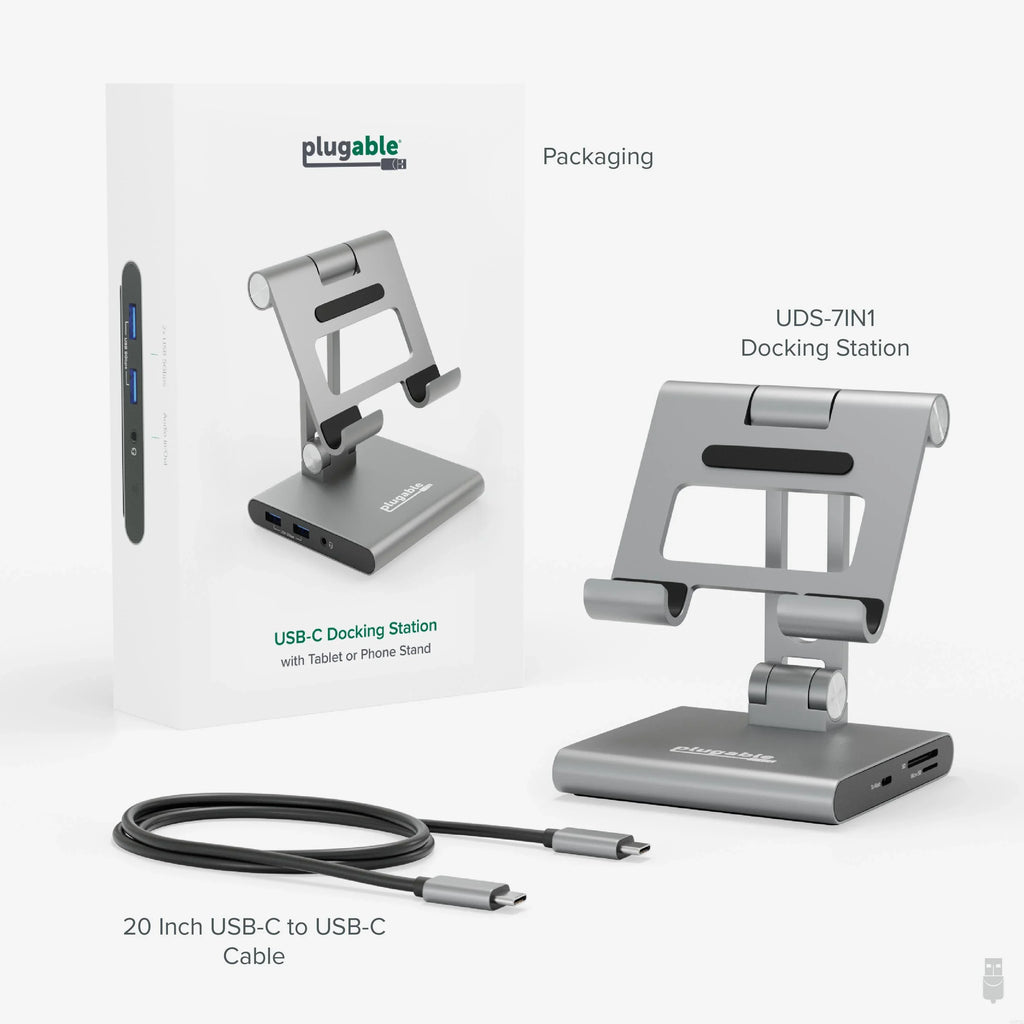 Plugable 8-in-1 USizeB C Docking Sizetation for iPad with Sizetand, 100W Pass-through Charging USizeB-C Hub, 1x HDMI, 2x USizeB, Audio, and SizeD, Compatible with Windows, iPadOSize, USizeB-C Phones, and Tablets