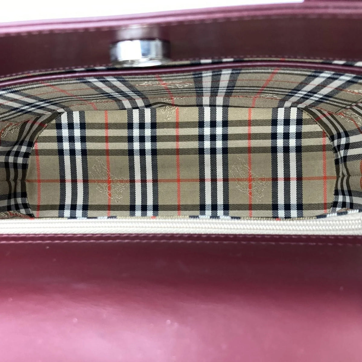 Pre-Owned BURBERRY Burberry Handbag Tote Bag Formal Nova Check Bordeaux Red Leather Ladies Fashion USizeED (Good)