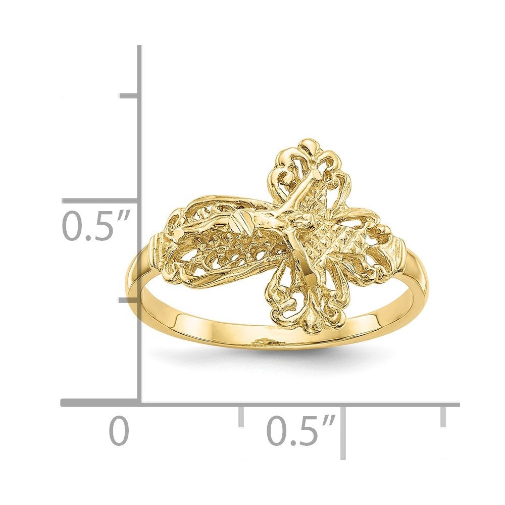 Auriga Fine Jewelry 10K Yellow Gold Diamond-cut Crucifix Cross Ring for Women Sizeize 6