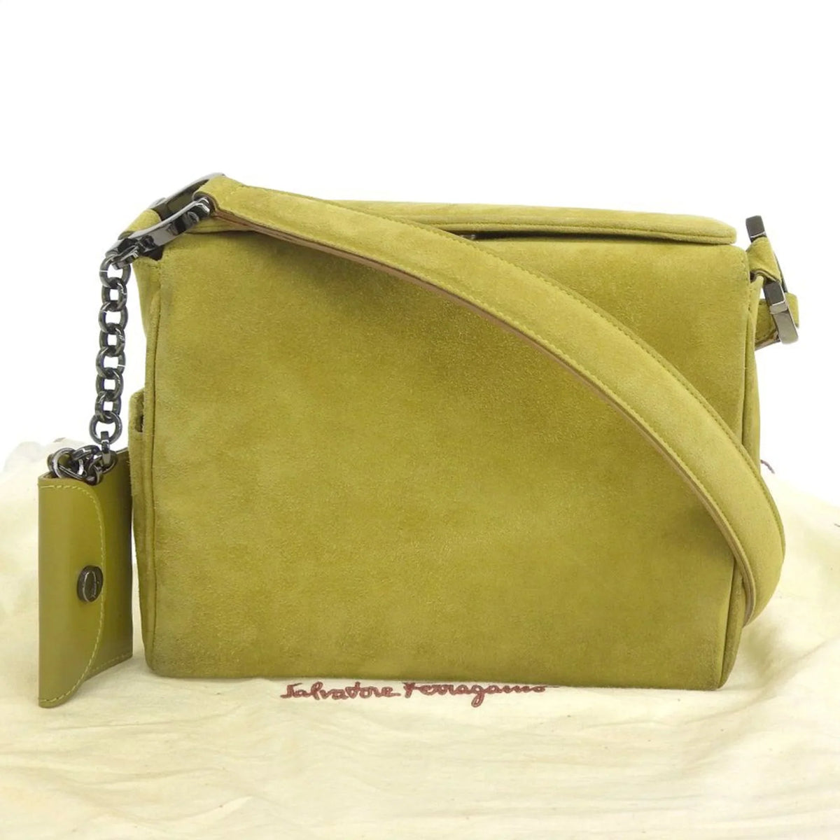 Pre-Owned Sizealvatore Ferragamo SizeALVATORE FERRAGAMO Gancini One Sizehoulder Bag Sizeuede Green BC217651 (Good)