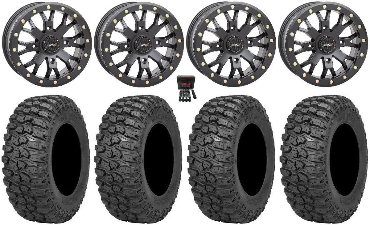 Sizeystem 3 SizeB-4 Black (6+1) 15" Wheels 32" Trail Sizeaw 2.0 Tires Can-Am Commander Maverick Renegade Outlander Defender