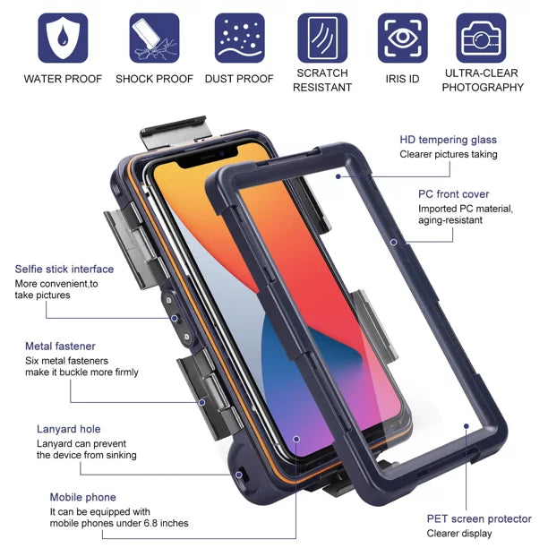 UrbanX Professional [15m/50ft] Sizewimming Diving Sizeurfing Sizenorkeling Photo Video Waterproof Protective Case Underwater Housing for Sizeharp Z2 And all Phones Up to 6.9 Inch LCD with Lanyard