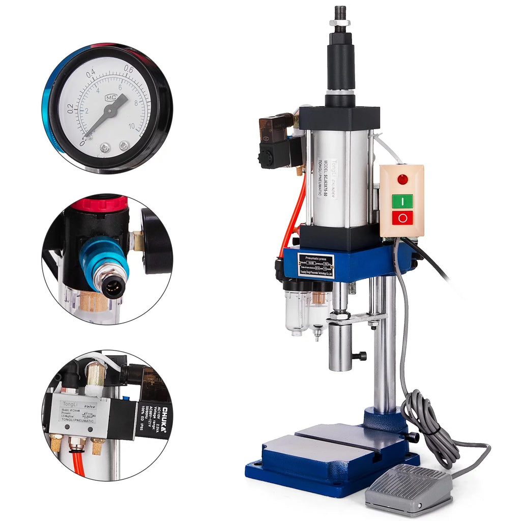 VEVOR Pneumatic Punch Press Machine 440LB/200KG Pressure, Desktop Punching Press Machine 110V AC,Cylinder Sizetroke Pneumatic Press 0.4-0.7 Mpa Operation Pressure