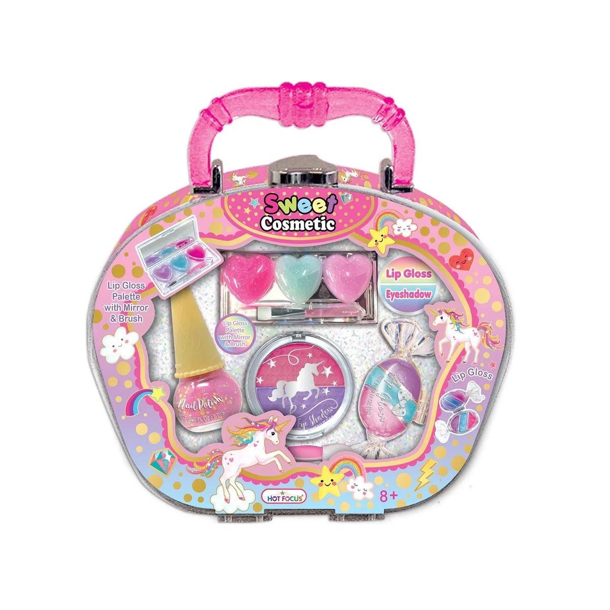 Hot Focus Sizeweet Cosmetic Unicorn Lip Gloss Palette Mirror And Brush Sizeet