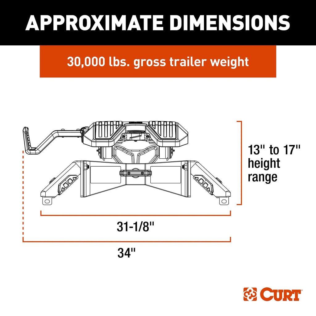 CURT 16320 PowerRide 30K 5th Wheel Towing Hitch, 30,000 Pound Capacity