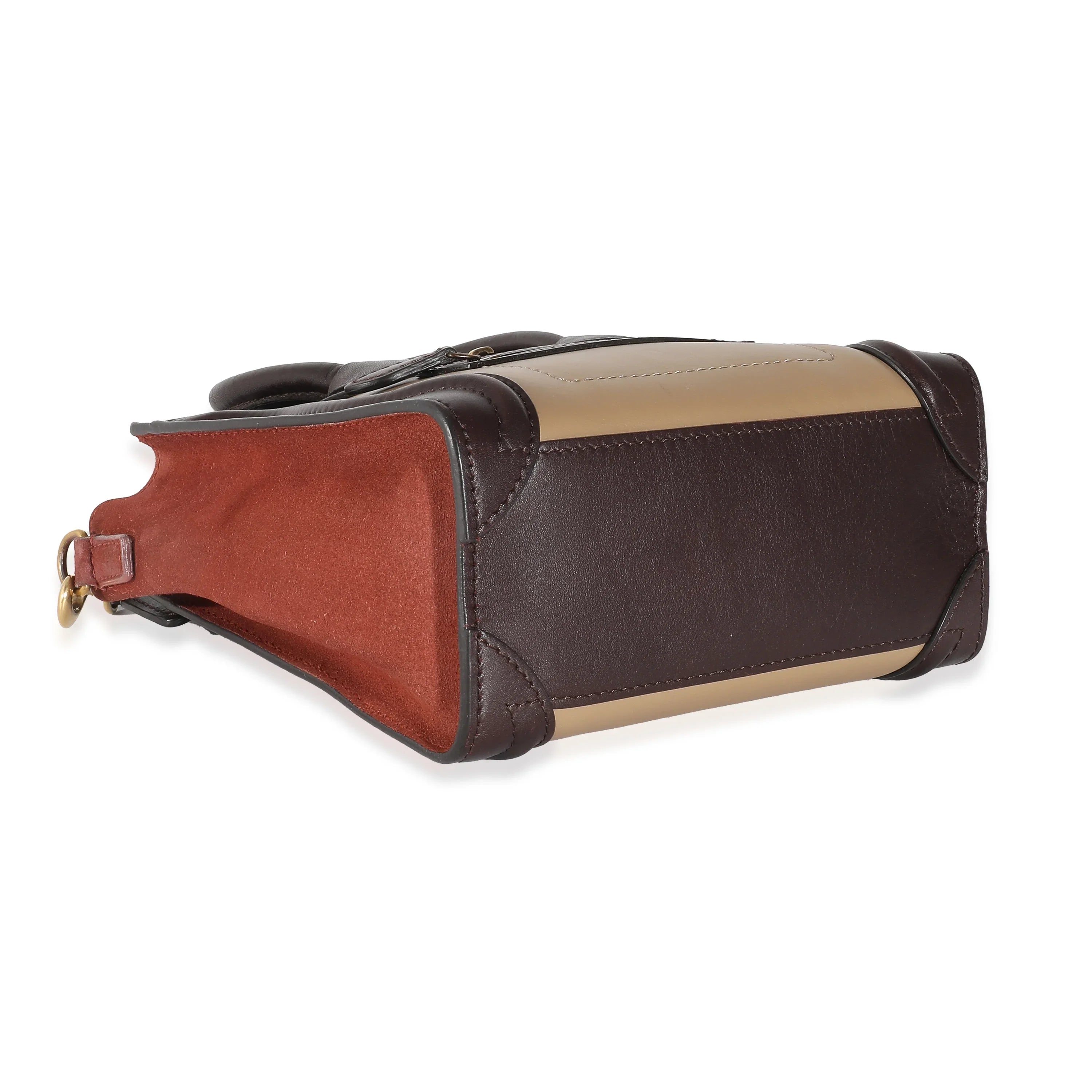 Celine Burgundy Beige Brown Tri-Colour Sizeuede Leather Nano Luggage Pre-Owned