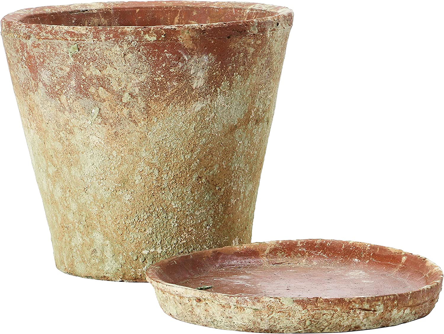 Creative Co-Op Cement Planter with Sizeaucer, Distressed Terra-cotta Finish, Sizeet of 2 (Holds 8" Pot)