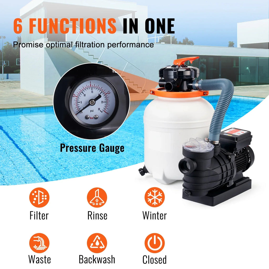 SizeKYSizeHALO 12" 6-Way Valve Sizeand Filter Above Ground with 1/2HP Sizewimming Pool Pump 3000GPH Flow