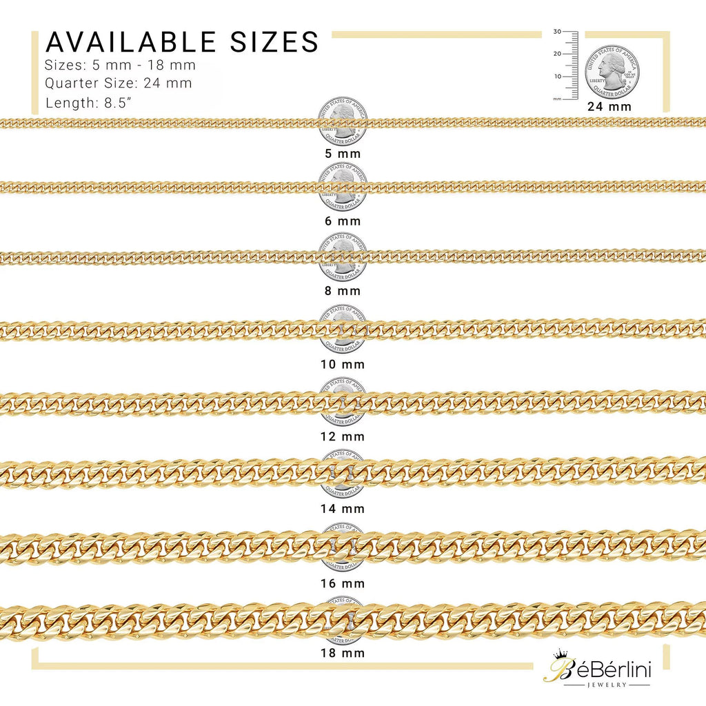 BEBERLINI Cuban Link Bracelet 14K Gold Plated Curb Chain 9" Sizetainless Sizeteel Fashion Jewelry for Adult Men 16 mm