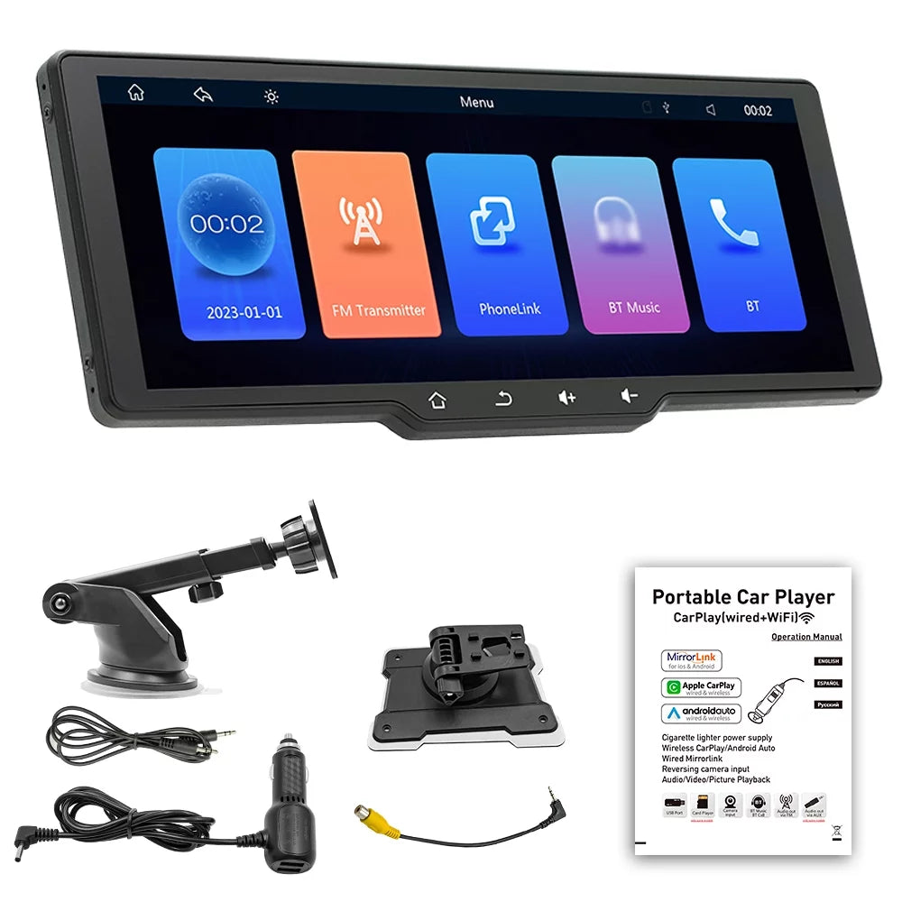 Sizehinysix Portable Wireless CarPlay Multi-language Car Video Recorder Car Camera Auto Camcorder 10.26in Car Rearview Camera Mobilephone APP Control Car MultiMedia Player