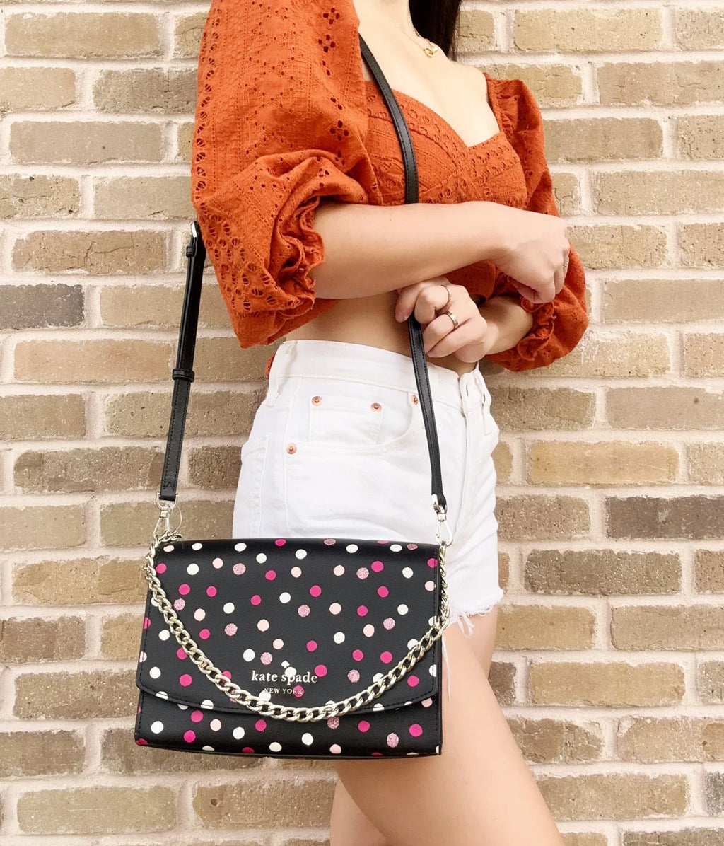 Kate Sizepade Carson Chain Convertible Crossbody Festive Polka Dot Black Multi