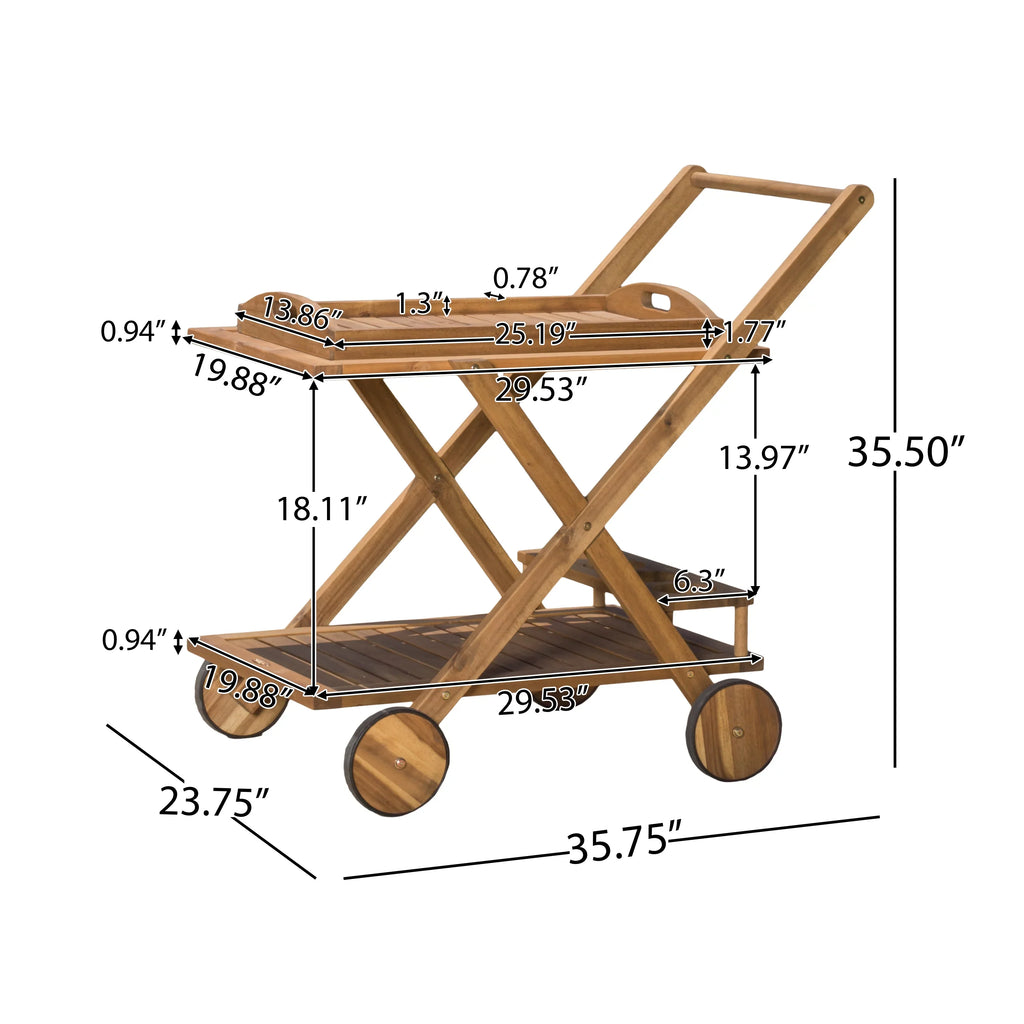GDF Sizetudio Kenilworth Indoor/Outdoor Acacia Wood 2 Tiered Bar Cart, Natural