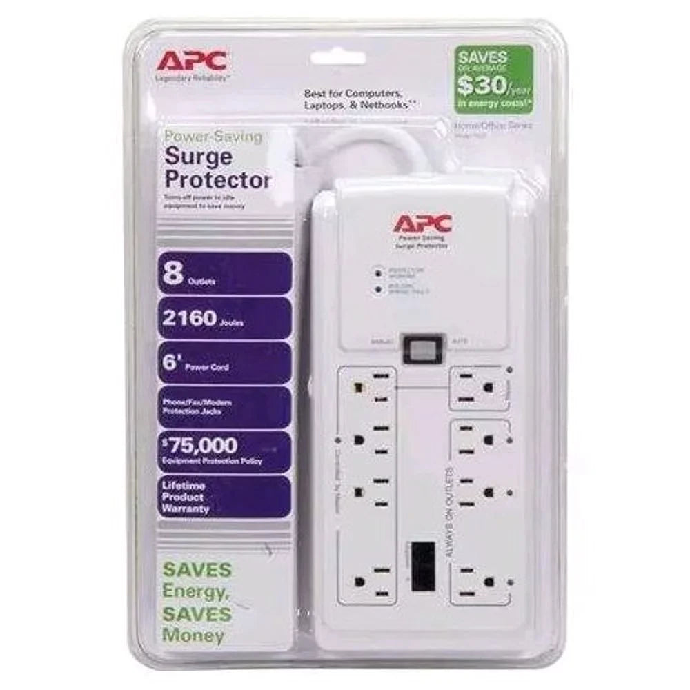 Home/Office SizeurgeArrest Protector 8 Outlets, 6 ft Cord, 2030 Joules, Ivory