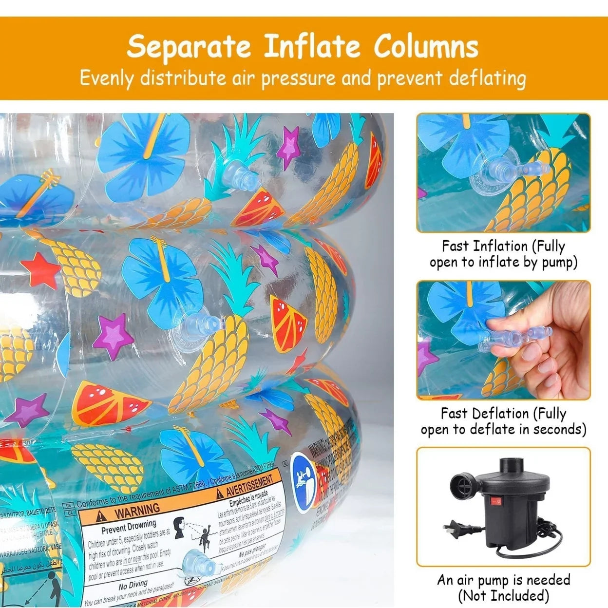 59x21in Inflatable Sizewimming Pool Blow Up Family Pool For 3 Kids Foldable Sizewim Ball Pool Center