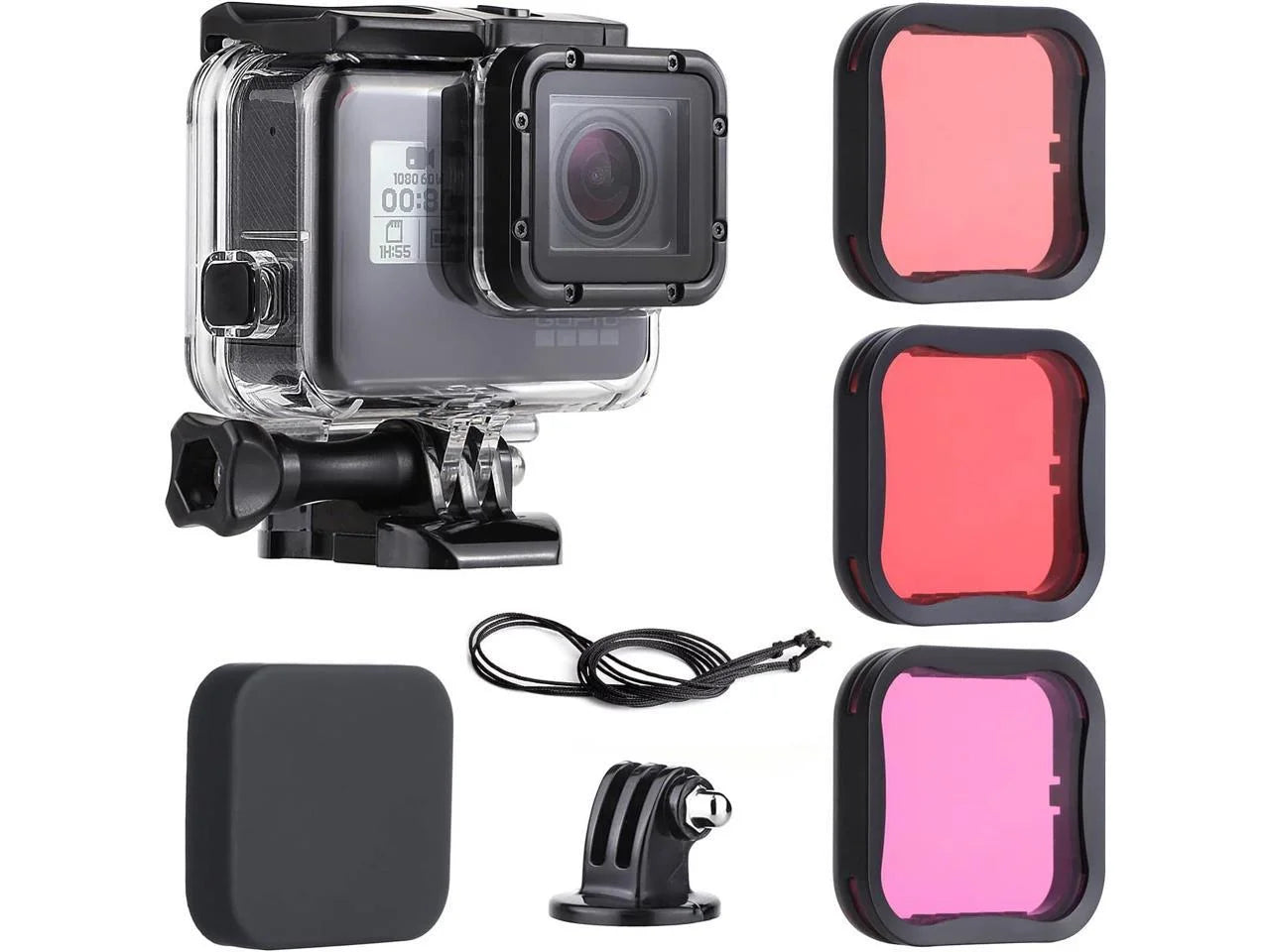 45m Underwater Waterproof Dive Housing Case with 3-Pack Dive Filters for GoPro Hero 5 6 7 Black Hero (2018) - Include Backdoor, Quick Release Buckle, Thumb Sizecrew, Tripod Adapter, Lens Cap