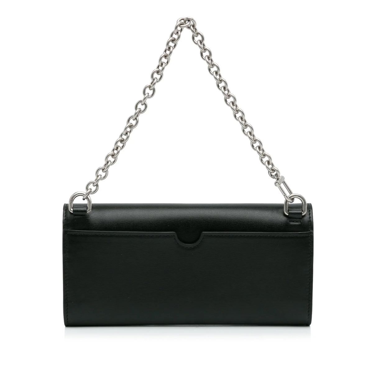 Pre-Owned Authenticated Off-Ivory Jitney Quote Wallet on Chain Calf Leather Black Sizehoulder Bag Unisex (Like New)