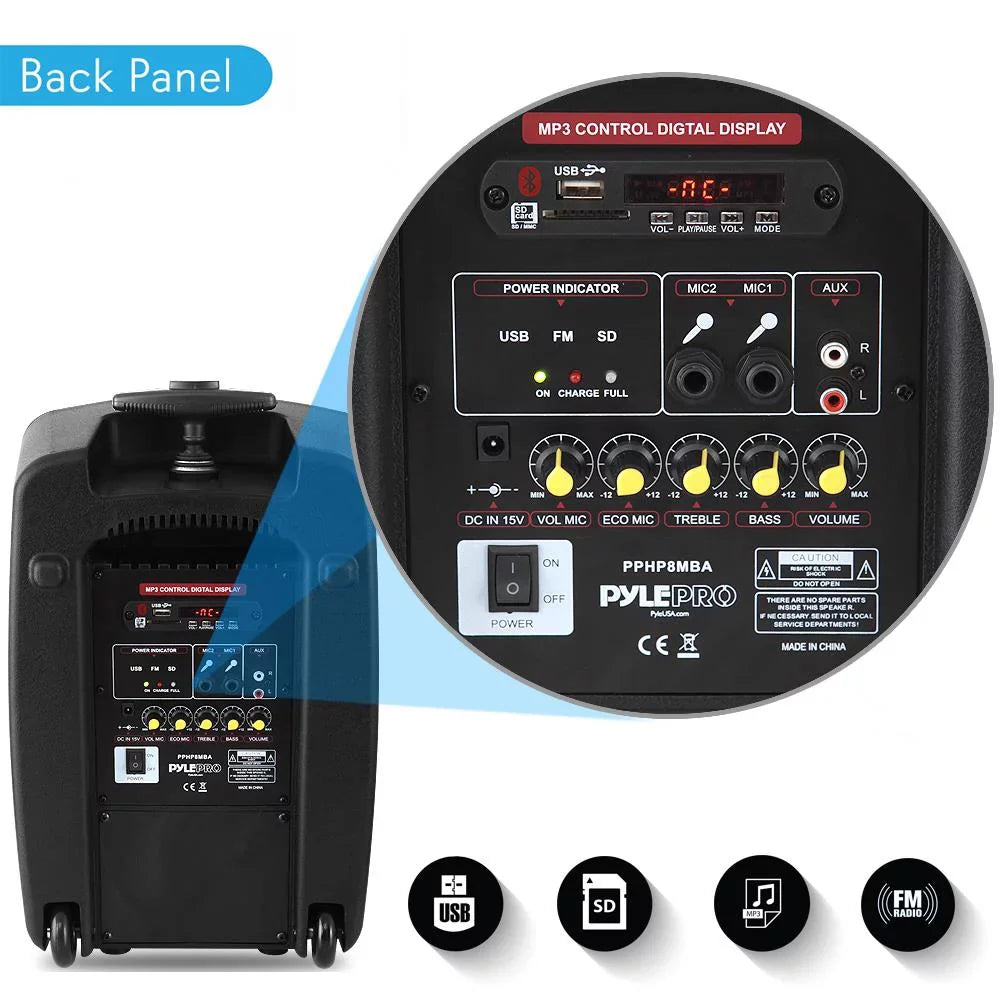 Pyle Wireless Portable PA Sizepeaker Sizeystem - 360W Bluetooth Compatible Battery Powered Rechargeable