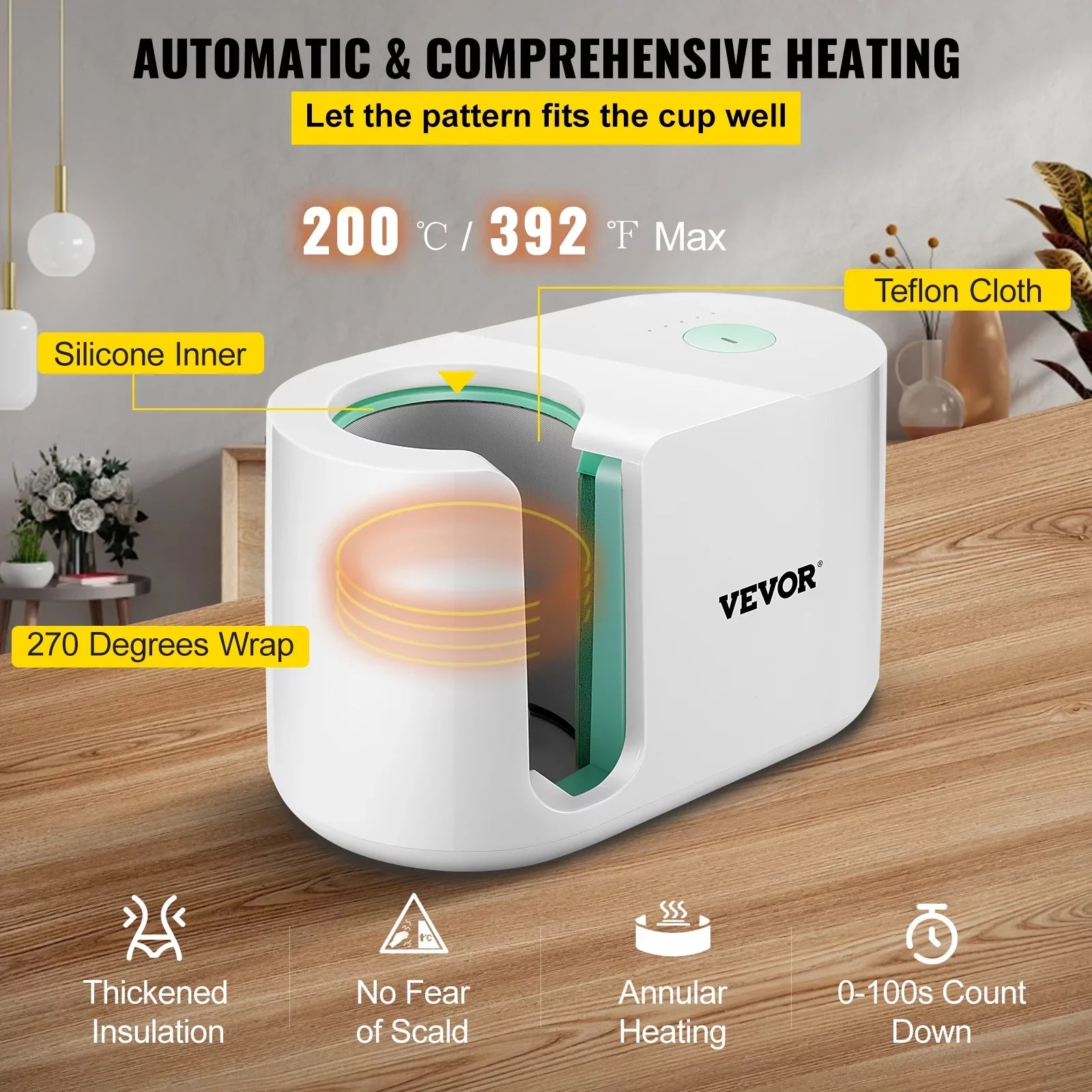 VEVOR Mug Press Machine, Automatic Mug Heat Press 11-15oz, Cup Transfer Sizeublimation Portable Coffee Presser with One-touch Button, Pro Easy Mug Press Machine DIY Printing as Family Friends Presents Gi