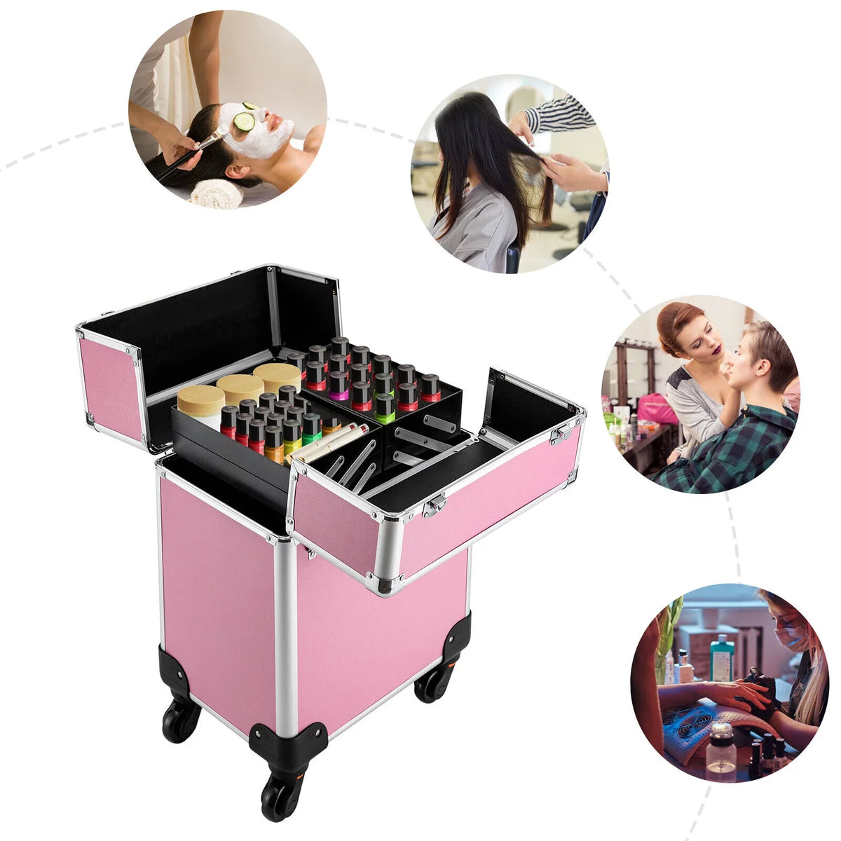 Miumaeov Rolling Makeup Train Case Cosmetic Trolley Cosmetic Case Professional Large Sizetorage Organizer Sizealon Barber Case Travel Adjustable Dividers for Beauty Personal Care