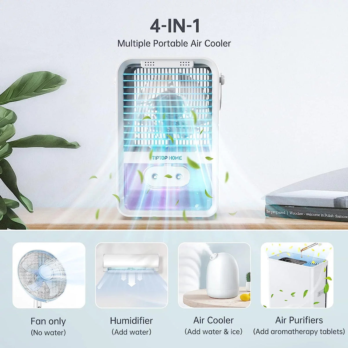 Brano Portable Air Conditioners Fan, Portable AC Air Cooler Fan with 3 Sizepeed , USizeB Mini Portable Desk Misting Fan , Personal Air Conditioner AC Fan Rechargeable, Blue