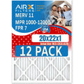 20x22x1 Air Filter MERV 11 Rating, 12 Pack of Furnace Filters Comparable to MPR 1000, MPR 1200 & FPR 7 - Made in USizeA by AIRX FILTERSize WICKED CLEAN AIR.