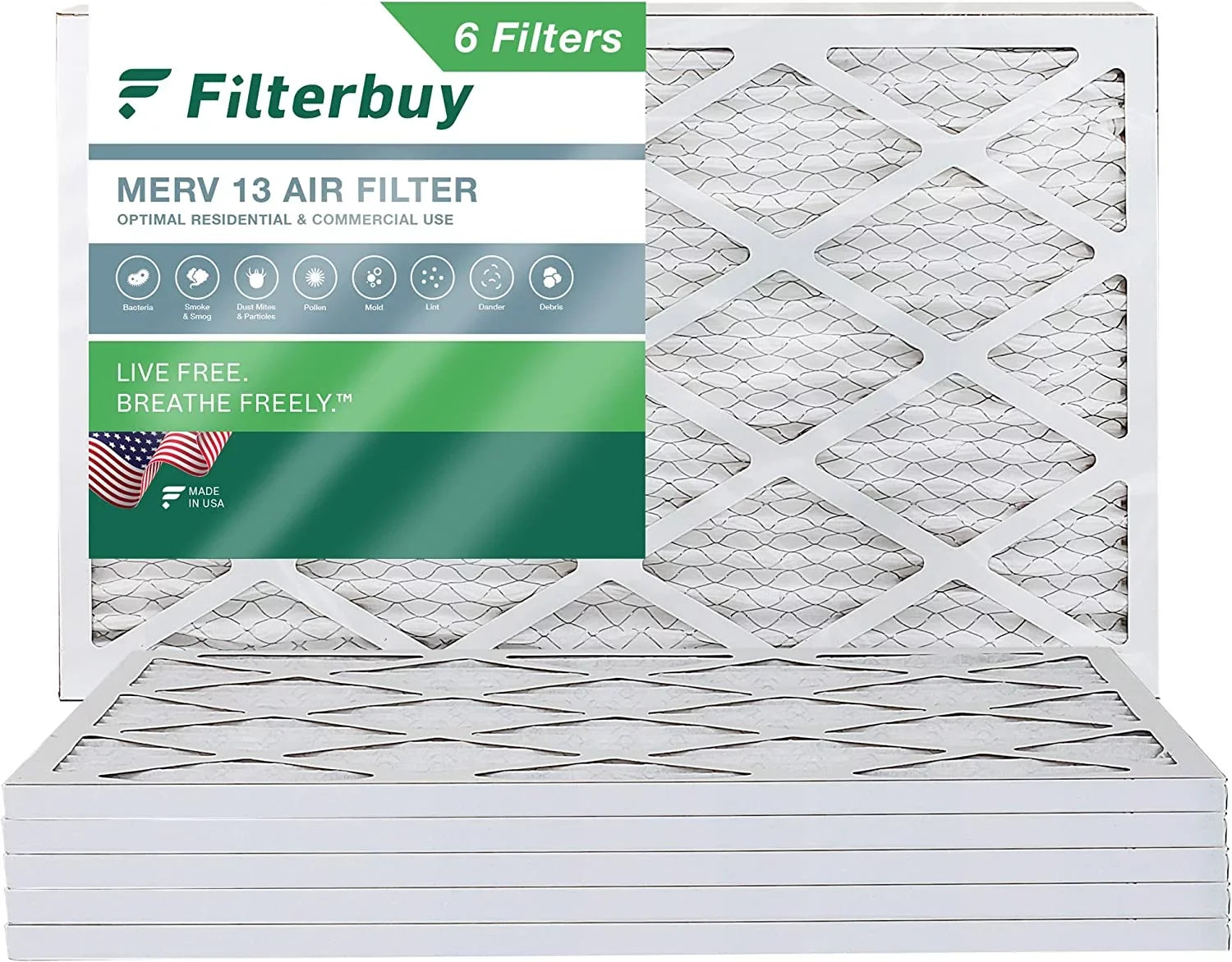 Filterbuy 10x24x1 MERV 13 Pleated HVAC AC Furnace Air Filters (6-Pack)