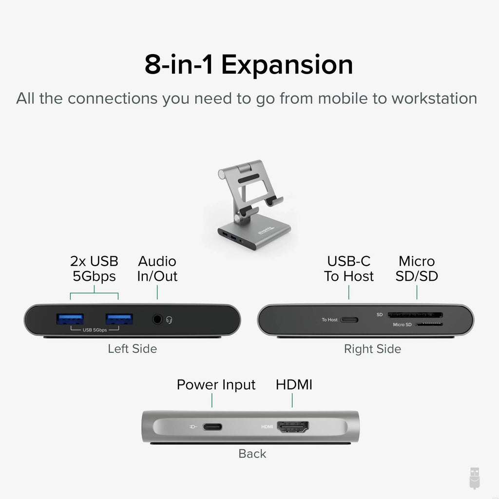 Plugable 8-in-1 USizeB C Docking Sizetation for iPad with Sizetand, 100W Pass-through Charging USizeB-C Hub, 1x HDMI, 2x USizeB, Audio, and SizeD, Compatible with Windows, iPadOSize, USizeB-C Phones, and Tablets