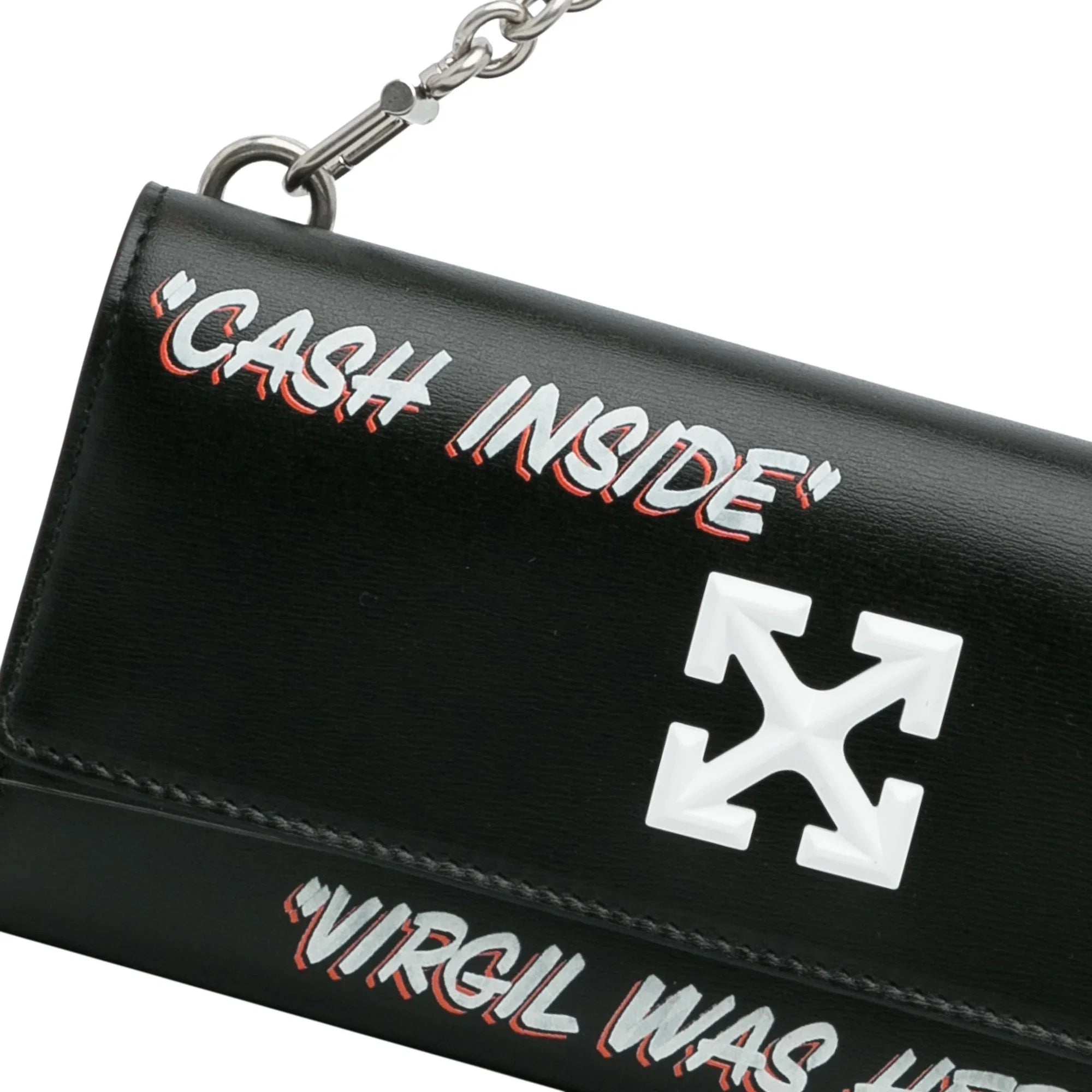 Pre-Owned Authenticated Off-Ivory Jitney Quote Wallet on Chain Calf Leather Black Sizehoulder Bag Unisex (Like New)