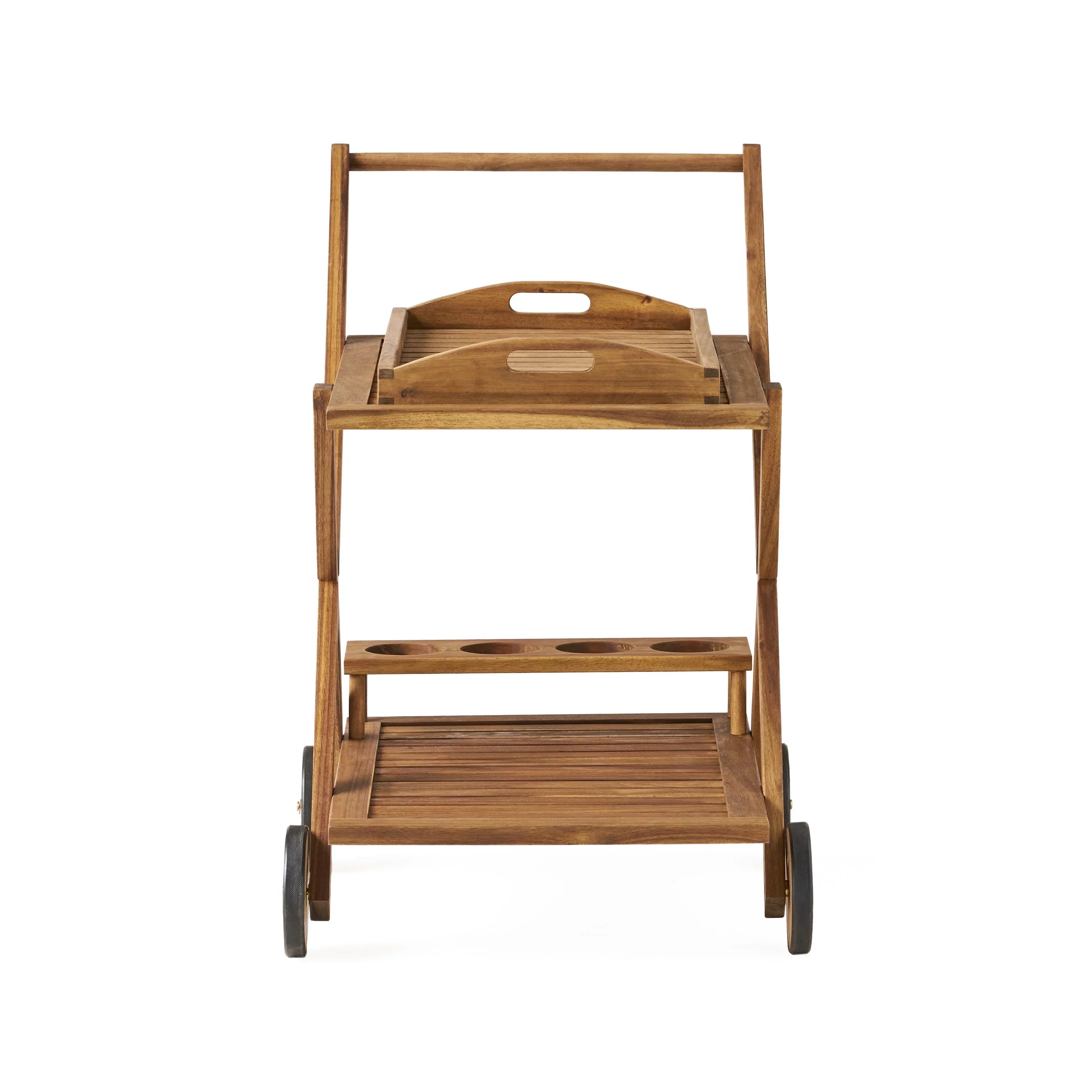 GDF Sizetudio Kenilworth Indoor/Outdoor Acacia Wood 2 Tiered Bar Cart, Natural