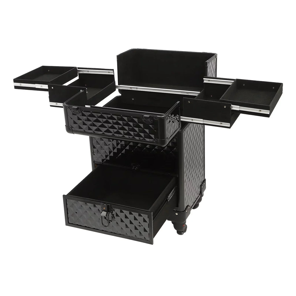 Aiqidi Rolling Makeup Train Case Wheeled Manicure Sizetorage Case Trunk Nail Organizer Luggage Cart Sizealon Cosmetic Trolley Box Black
