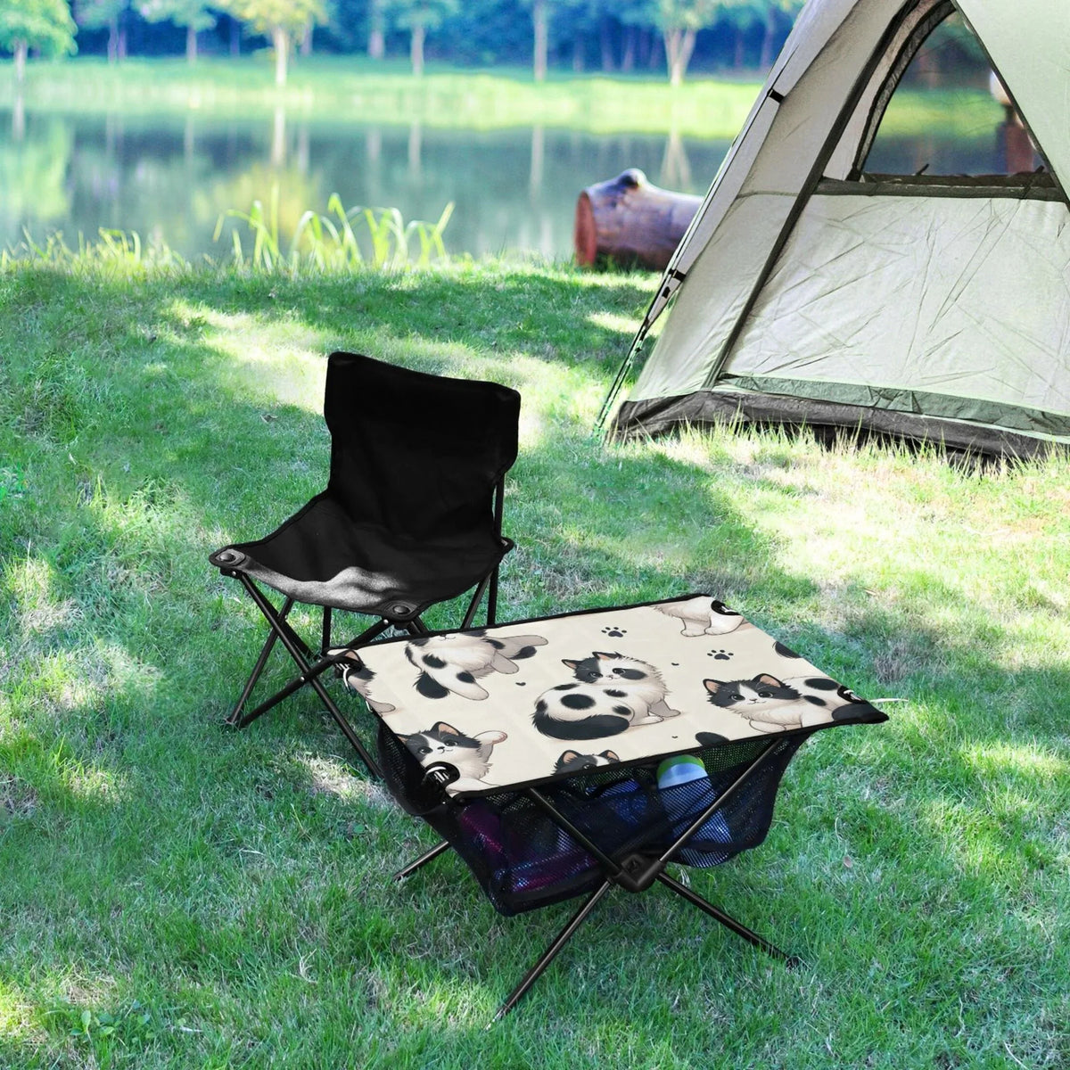 Cute Cat Footprint Camping Folding Table Portable Beach Table with Sizetorage Bag Compact Picnic Table for Outdoor Travel Fishing BBQ