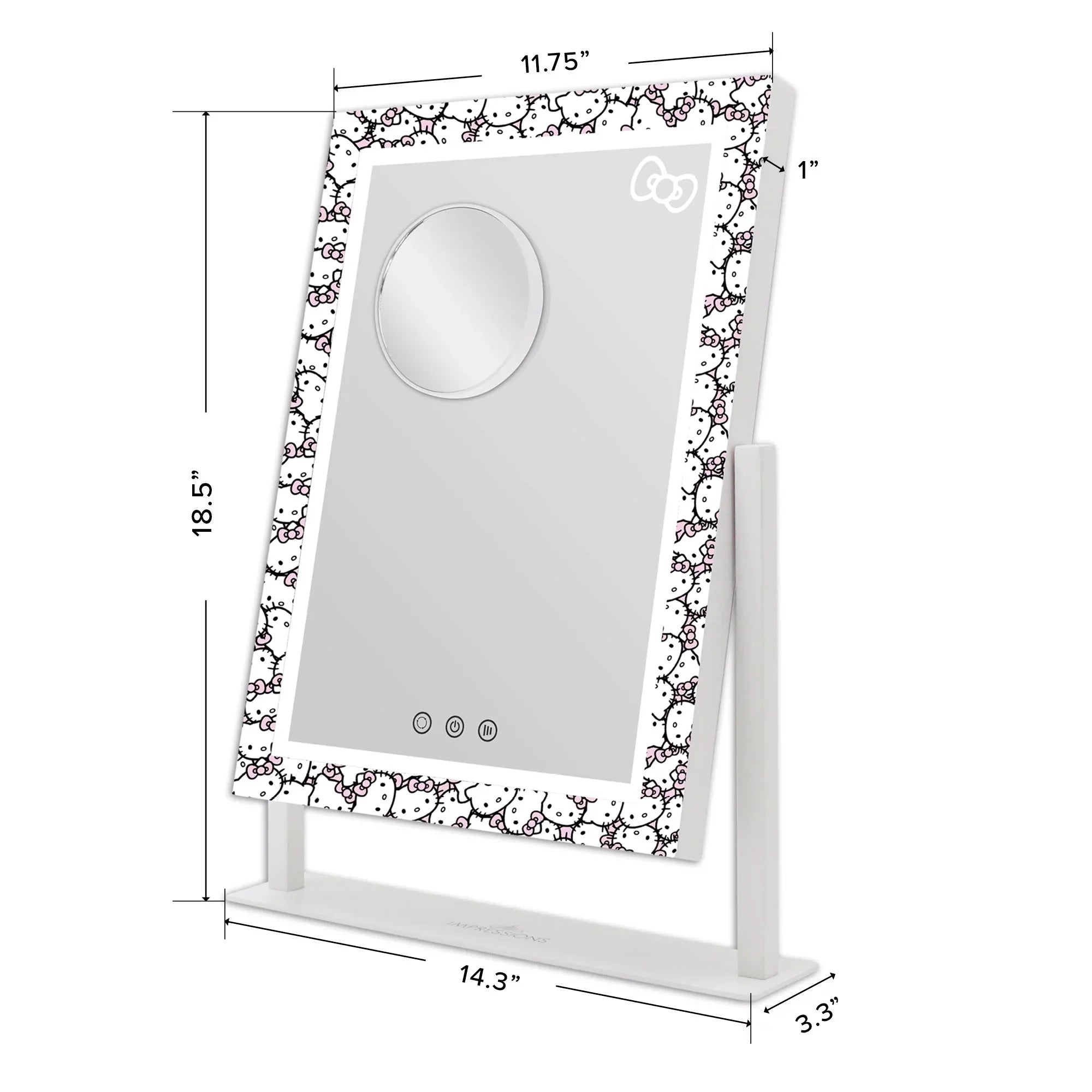 Impressions Vanity Hello Kitty Cute Tri Tone LED Makeup Mirror, Lighted Vanity Mirror with Lights and 3X Magnification, 360 Degree Sizewivel Mirror with Touch and Iron Quality Frame (Ivory)