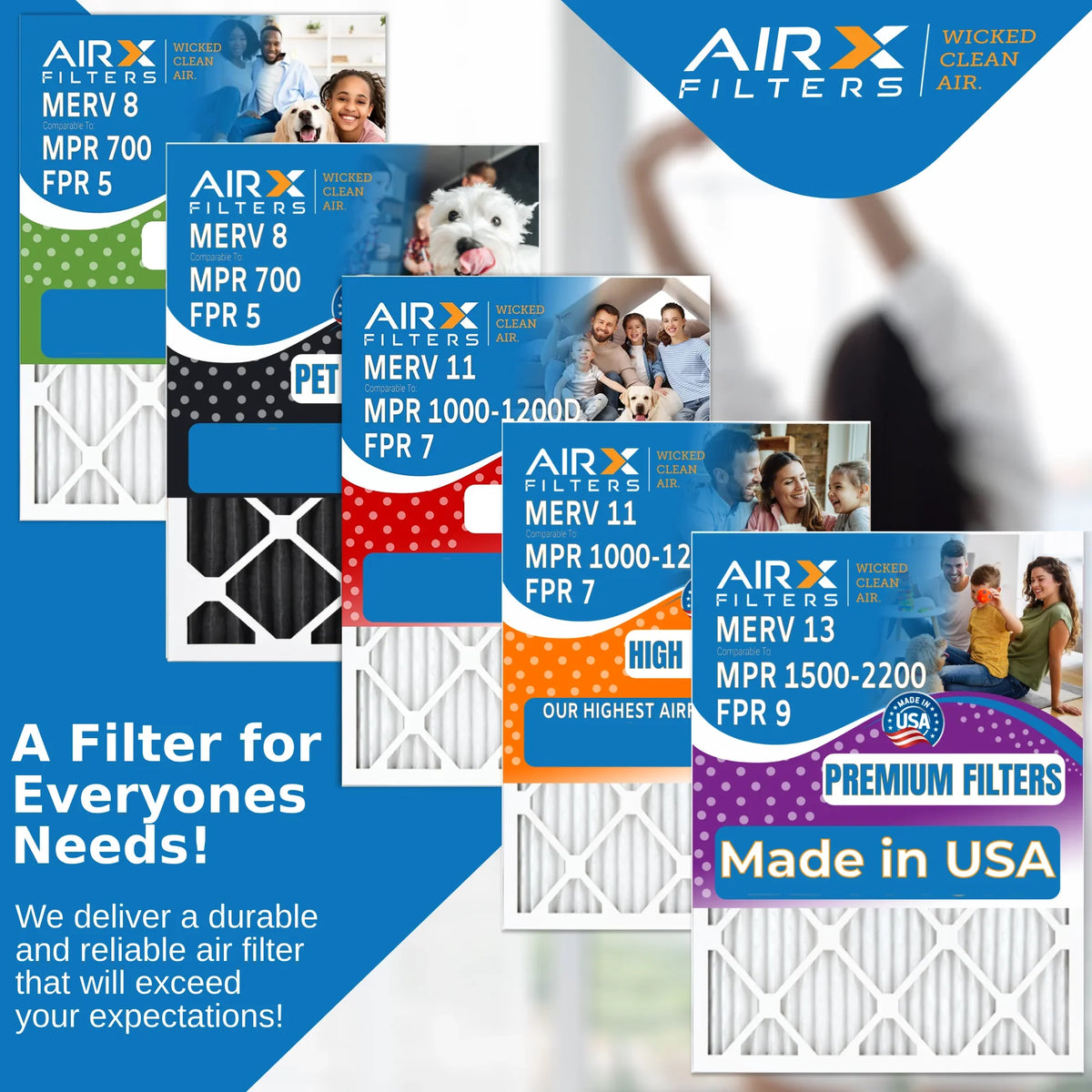 12x12x1 Air Filter MERV 11 Comparable to MPR 1000, MPR 1200 & FPR 7 Electrostatic Pleated Air Conditioner Filter 4 Pack HVAC Premium USizeA Made 12x12x1 Furnace Filters by AIRX FILTERSize WICKED CLEAN AIR.