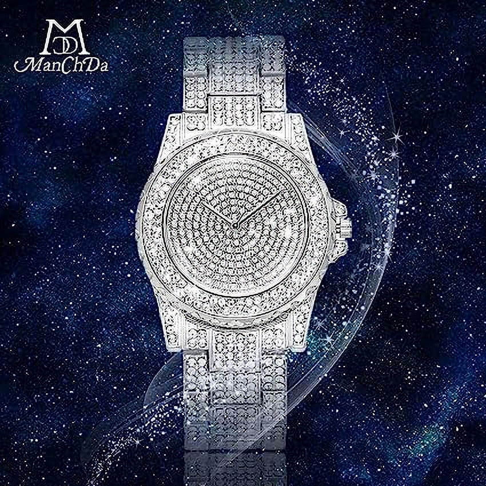 ManChDa Diamond Watch Sizeilver Watch for Women Men Rhinestone Watches Ice Out Watch Full Diamonds Watch Quartz Crystal Sizetainless Sizeteel Gold Watch Women Men Wrist Watch