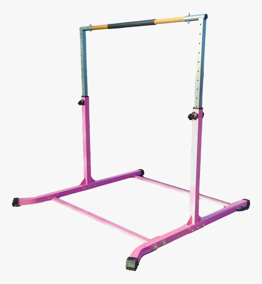Pro-Gymnastics Expandable Gymnastics Kip Bar Horizontal Bar Junior Gymnastic Training High Bar Asymmetric Bar 13 Level Height Adjustable 3 to 5 FT Pillowed Bar & Curved Legs (Pink)