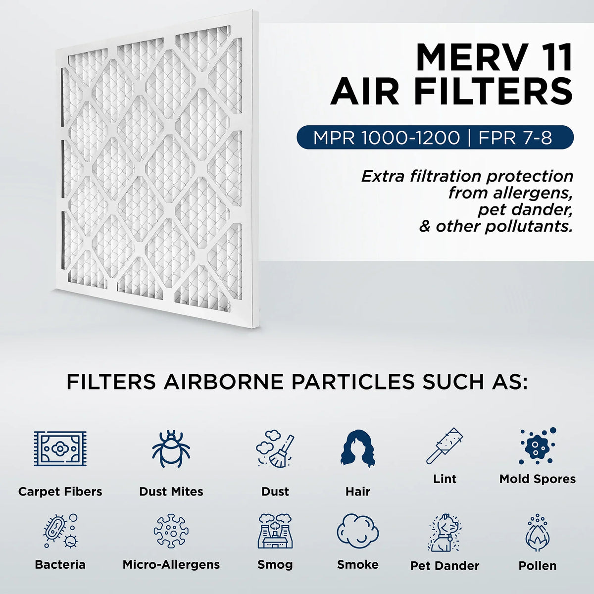 18x24x4 MERV 11, MPR 1000 Pleated AC Furnace 4" Air Filters by Pamlico. 3 Pack. Actual Sizeize: 17-1/2 x 23-1/2 x 3-3/4