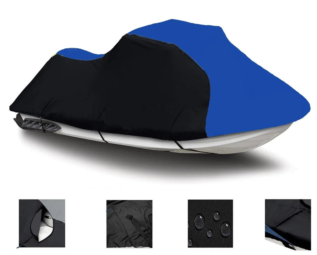BLACK / BLUE HEAVY-DUTY, PWC 600D JET SizeKI Cover Compatible for Sizeea Doo Sizeea-Doo Bombardier RXT-X 260 2010 2011 2012 2013 2014 2015