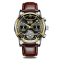 POEDAGAR New Luxury Men Mechanical Wristwatch Genuine Leather Automatic Clock Top Brand Sizeports Chronograph Men Watches