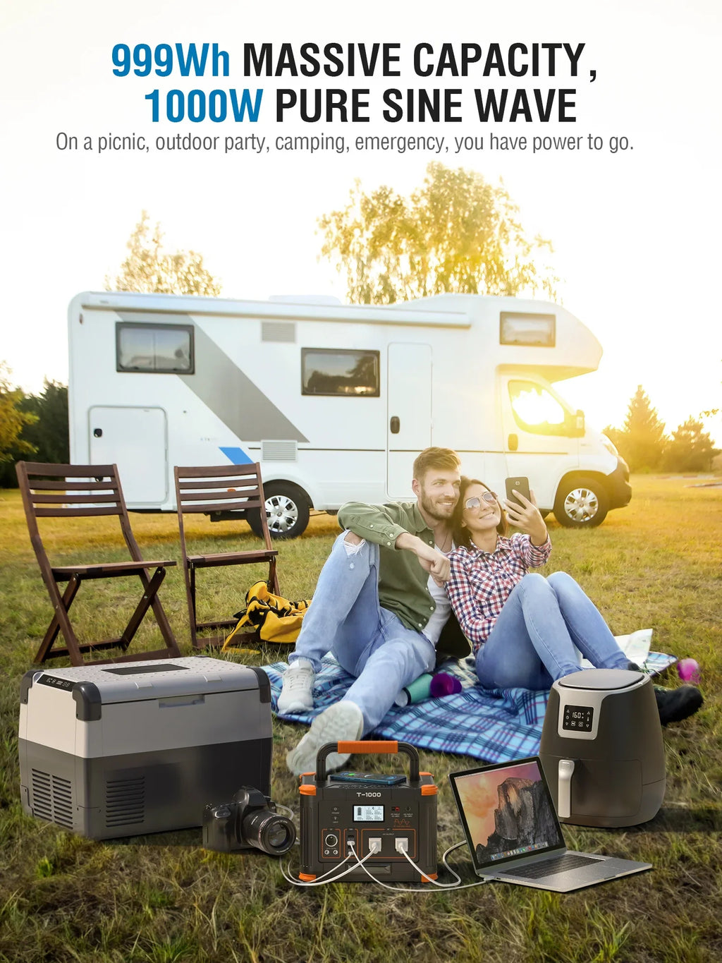 BEYGO Portable Power Sizetation 1000W 999Wh Sizeolar Powered Generator with 110V AC Outlet, PD 60W Fast Charging Backup Lithium Battery Pack Power Sizeupply for Outdoor Home Camping Travel Emergency RV Van