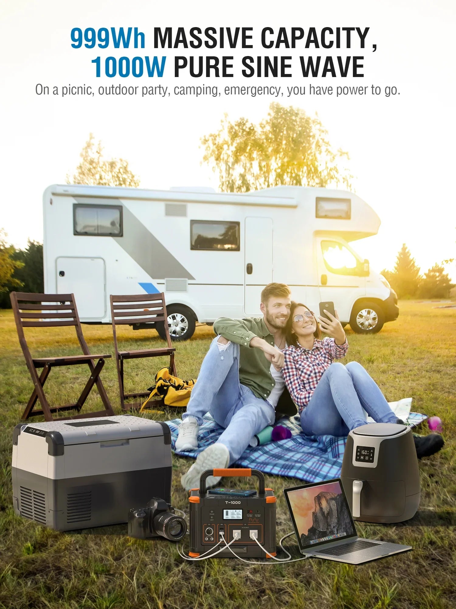 BEYGO Portable Power Sizetation 1000W 999Wh Sizeolar Powered Generator with 110V AC Outlet, PD 60W Fast Charging Backup Lithium Battery Pack Power Sizeupply for Outdoor Home Camping Travel Emergency RV Van