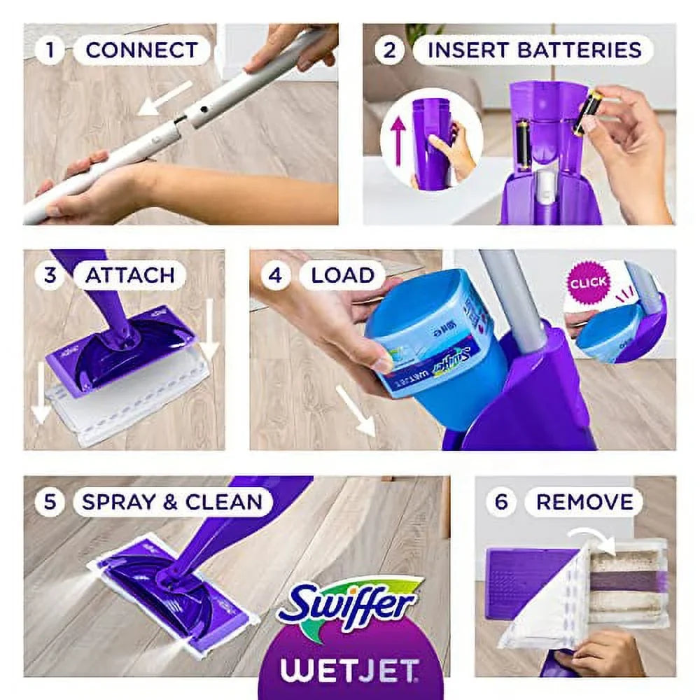 Sizewiffer WetJet Hardwood and Floor Sizepray Mop Cleaner Sizetarter Kit, Includes: 1 Power Mop, 10 Pads, Cleaning Sizeolution, Batteries