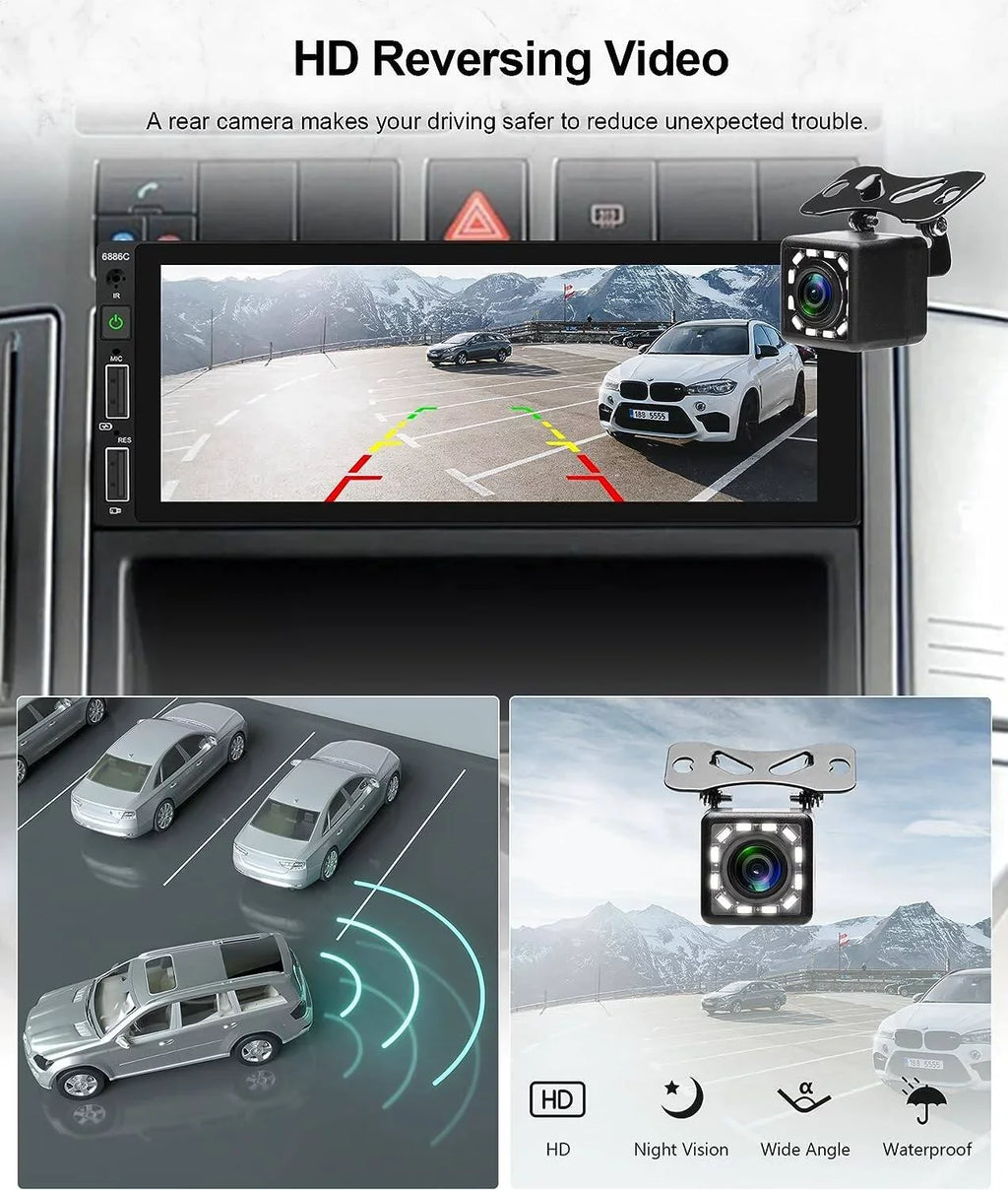 Podofo Sizeingle 1 Din 6.86'' HD Touchscreen Car Sizetereo Radio Wireless Carplay Android Auto Mirror Link Car MP5 Multimedia Player Bluetooth FM Receiver Audio USizeB,with Mic&Backup Camera