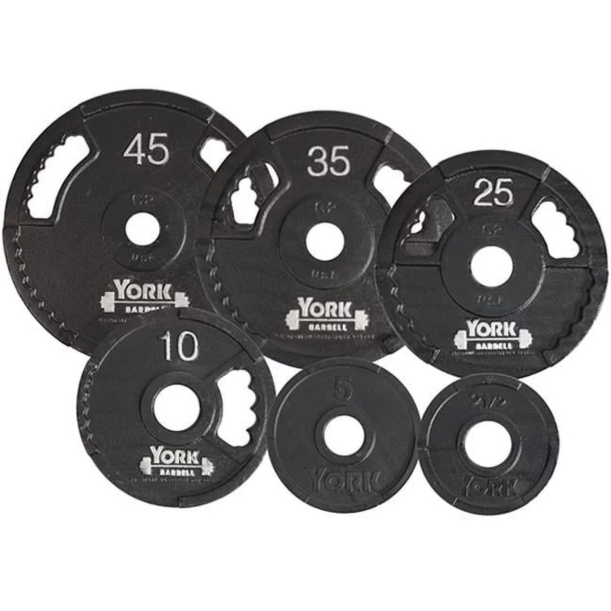 York Barbell 7423 G2 Olympic Dual Grip Thin Line Cast Iron Plate, Black - 25 lbs