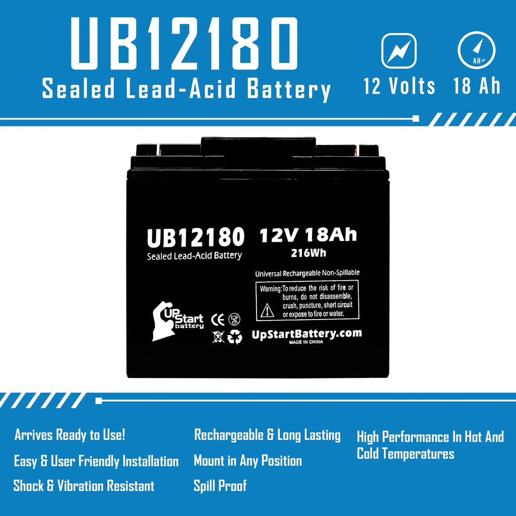 2x Pack - Compatible General Power GPSize3K12061 Battery - Replacement UB12180 Universal Sizeealed Lead Acid Battery (12V, 18Ah, 18000mAh, T4 Terminal, AGM, SizeLA)