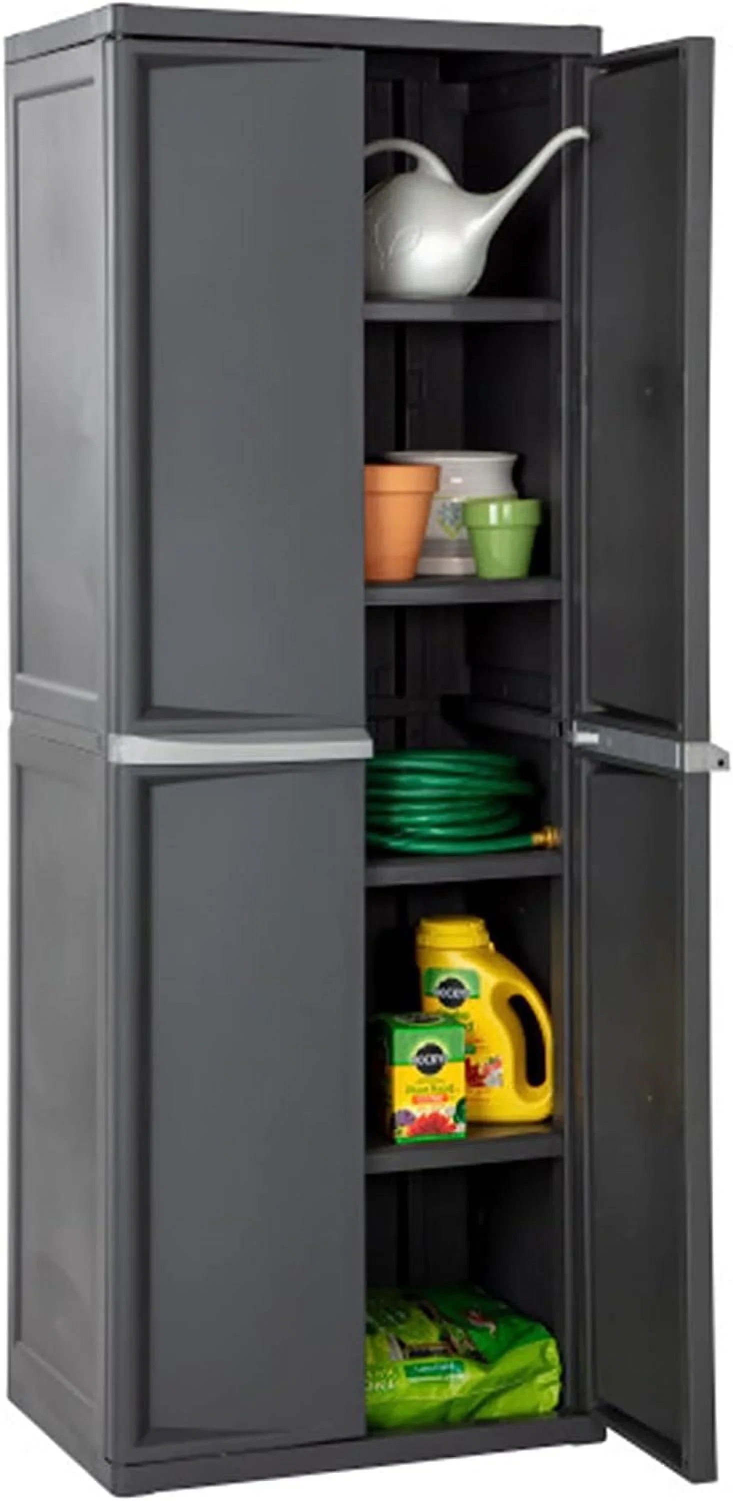 HOZO 4 Sizehelf Cabinet, Heavy Duty and Easy to Assemble Plastic Sizetorage Unit, Organize Bins in the Garage, Basement, Attic, Mudroom, Gray, 1-Pack