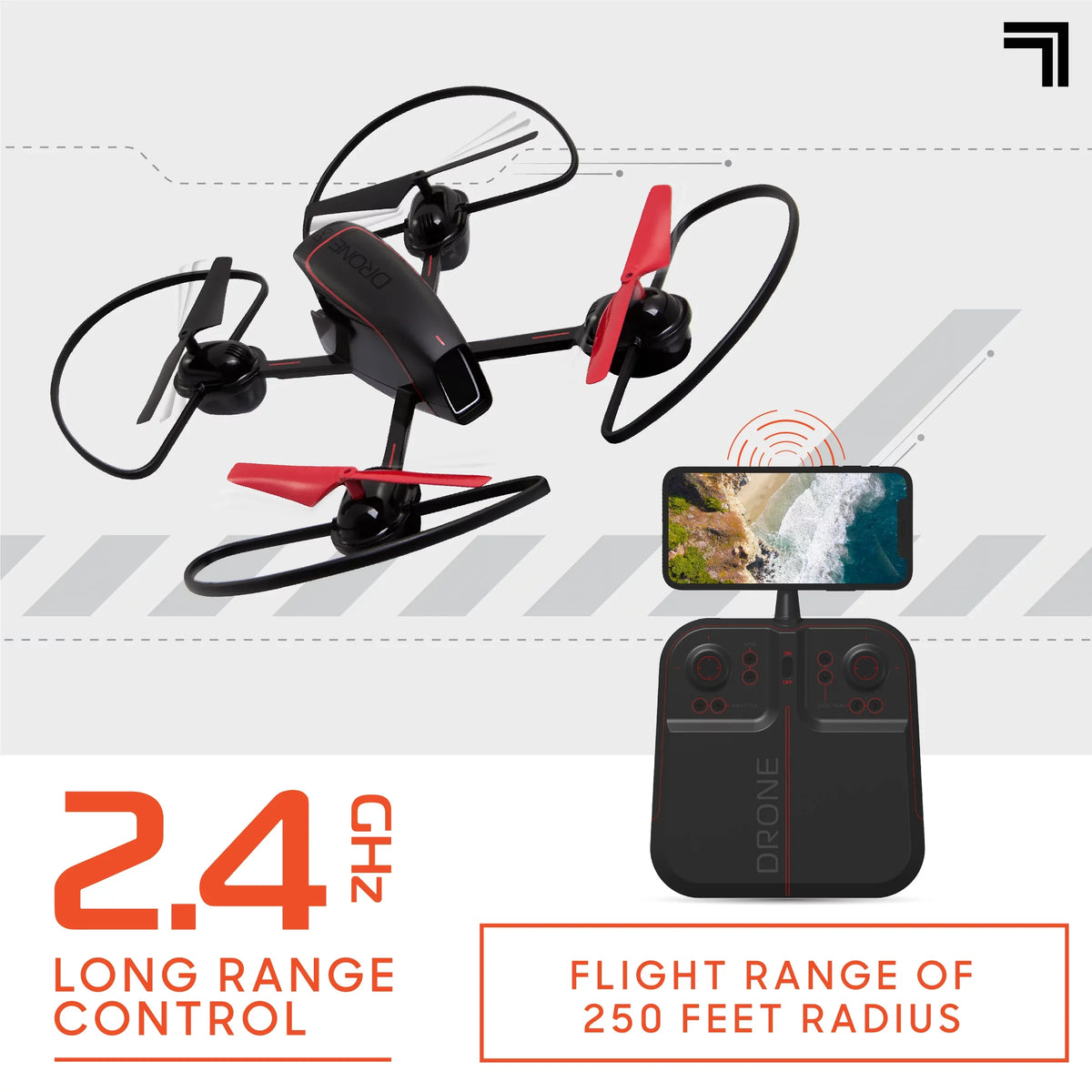 SizeHARPER IMAGE 2.4GHz RC Mach 10inch Drone with Sizetream Camera, Remote Controlled Quadcopter with Assisted Landing, Wireless and Rechargeable