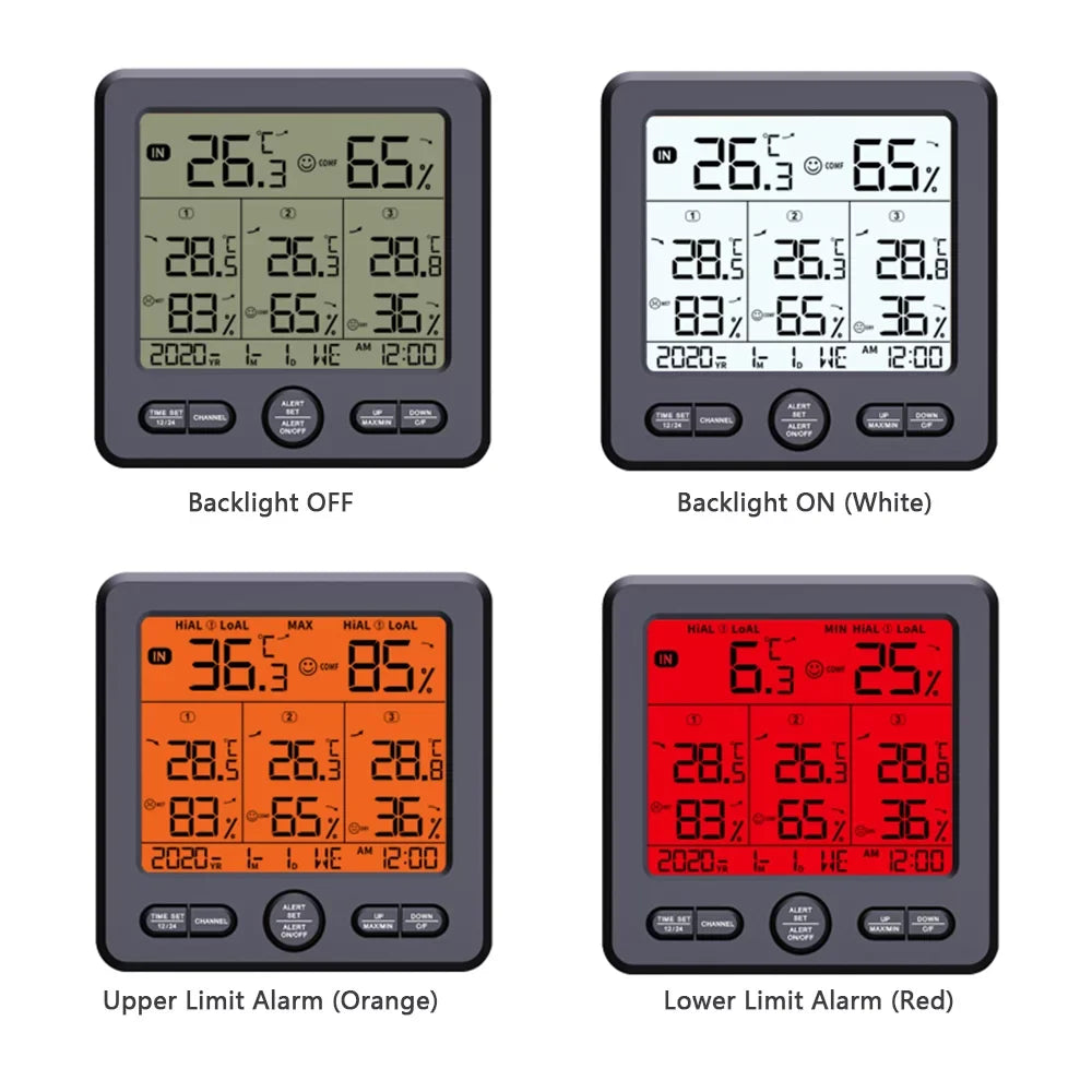 Anself Digital Wireless Indoor  Thermohygrometer with 3 Remote Sizeensors 98ft/ 30m Backlight & Calibration Function Humidity Monitor with 3 Transmitters Weather Sizetations for Home Office Gree