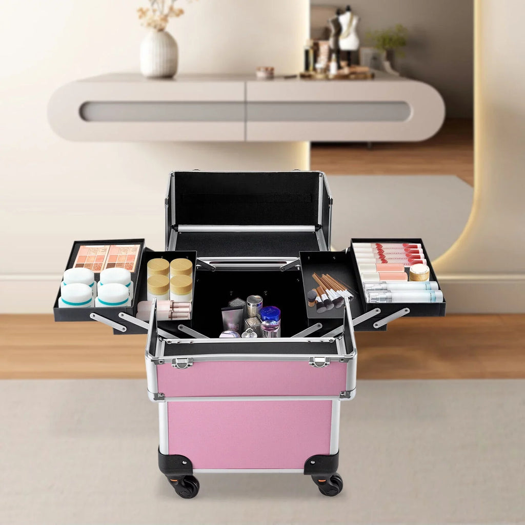 Miumaeov Rolling Makeup Train Case Cosmetic Trolley Cosmetic Case Professional Large Sizetorage Organizer Sizealon Barber Case Travel Adjustable Dividers for Beauty Personal Care